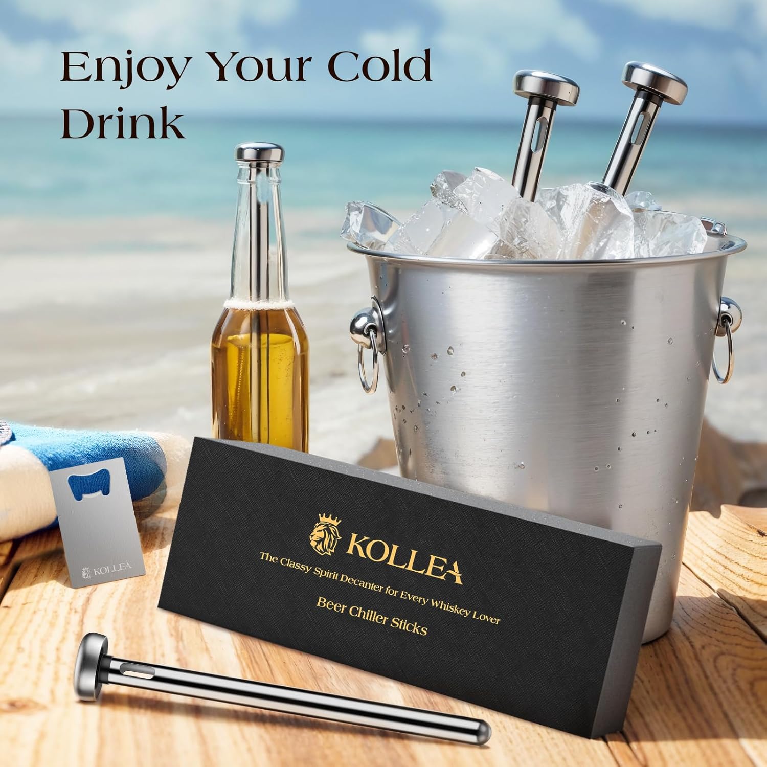 Kollea 4 Beer Chiller Stick for Bottles, Wine Chiller, 3-in-1 Stainless Steel Wine Bottle Cooler Stick, Unique Beer Gifts for Men